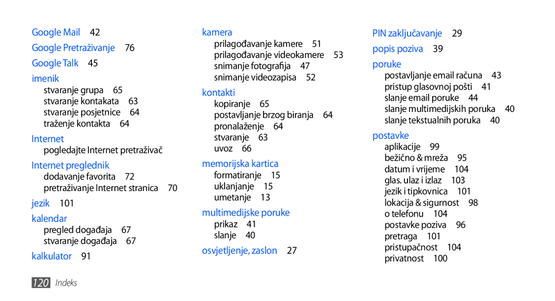 Samsung GT-S5830OKASMO, GT-S5830OKAVIP, GT2S5830OKAVIP manual Pogledajte Internet pretraživač, Kopiranje , Uvoz , 101 